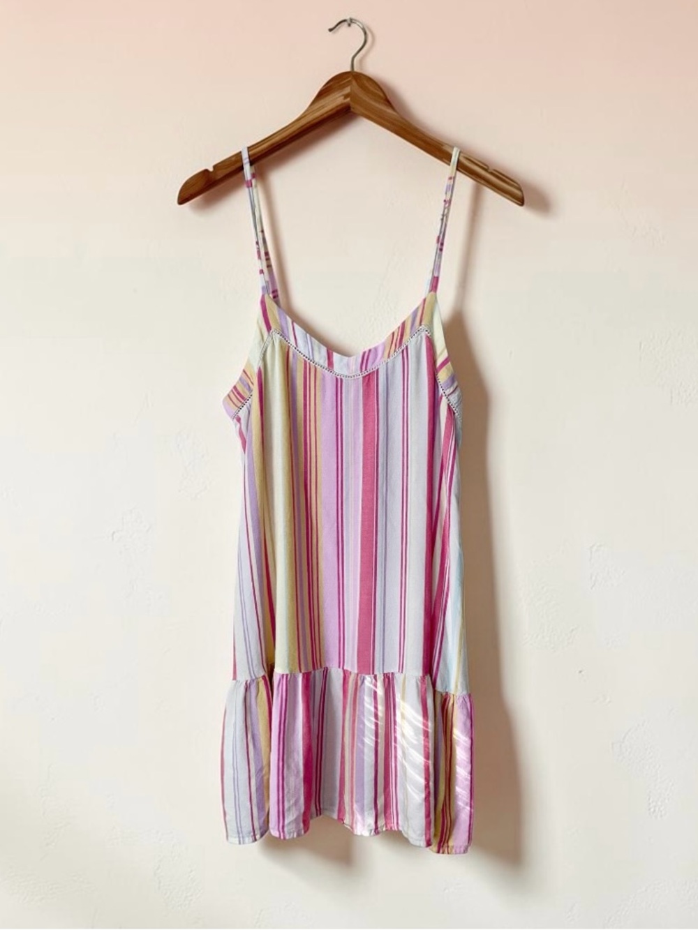 PJ Salvage ‘Staycation’ Mini Shift Ruffle Hem Slip Dress in Pink Stripes, M/L - Picture 7 of 10